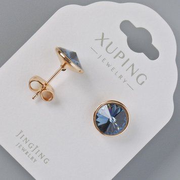 Сережки пусети Xuping з кристалами Swarovski колір синій d-10мм позолота 18К 57469 фото