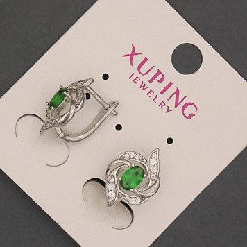Сережки Xuping з зеленими цирконами d-11мм L-18мм родій 57009 фото