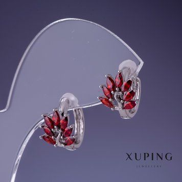 Серьги Xuping 9х15мм родий с красным камнем 56997 фото