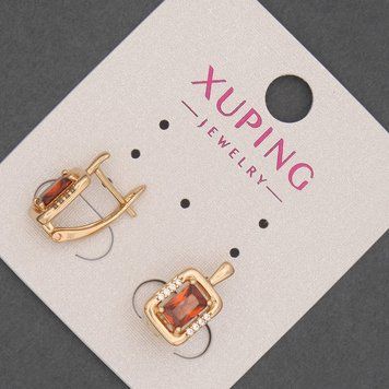 Сережки Xuping з білими стразами и червоними каменями d-8,5мм+- L-15мм+- Позолота 18К 55761 фото