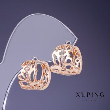 Сережки Xuping 14х13мм "позолота 18К" з білими стразами 55615 фото