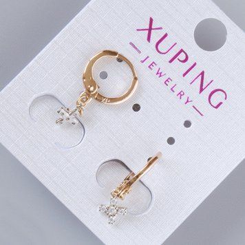 Сережки "Хрест" Xuping з білими стразами d-7,5х6мм+- L-23мм+-,позолота 18К 55335 фото