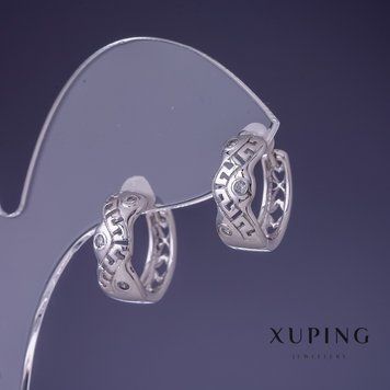 Сережки Xuping 15х6мм родій з білими кристалами 55468 фото