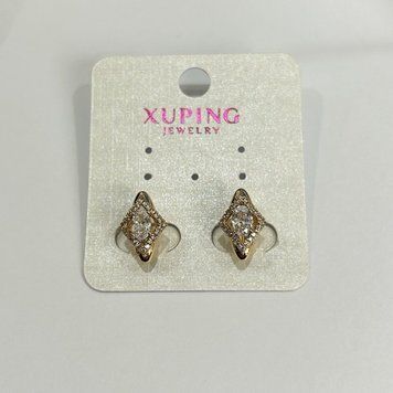 Сережки Xuping Позолота 18К з білими стразами d-15х10мм + - 57127 фото