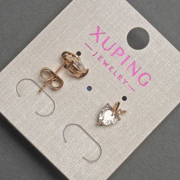 Сережки пусети кульчики Xuping серце з білим кристалом d-7х10мм+- позолота 18к 55262 фото