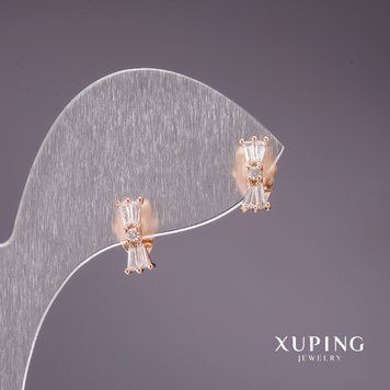 Серьги Xuping пусеты кульчики Бантики с белыми камнями 10х4мм позолота 18к 55356 фото
