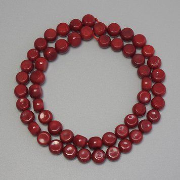 Намистини червоний Корал монетка d-7мм+- s-5мм+-на нитці L-40см+- 8093 фото