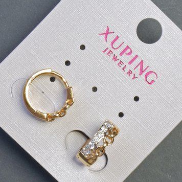 Сережки Xuping 13х5мм "позолота 18К" з білими стразами 56850 фото