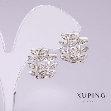Сережки Xuping з білими стразами 14х10мм родій 57029 фото