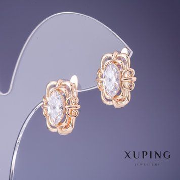 Сережки Xuping білий цирконій 15х11мм "позолота 18К" 55353 фото