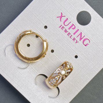 Сережки Xuping 6х15мм "позолота 18К" з білими стразами 55648 фото