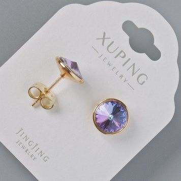 Сережки пусети Xuping з кристалами Swarovski колір фіолетовий та блакитний хамелеон d-10мм позолота 18К 57468 фото