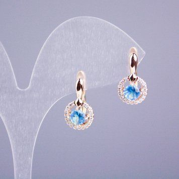 Сережки Xuping Позолота 18К з білими та блакитними каміннями 17х9мм+- 55080 фото
