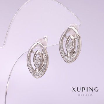 Сережки Xuping з білими стразами 17х10мм родій 56995 фото