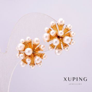 Сережки Xuping Позолота 18к з перлинами 19х20мм + - 57128 фото
