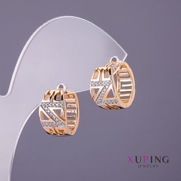 Серьги Xuping стразы белые d-8 мм L-14мм цвет золото 56748 фото
