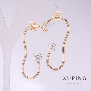 Сережки Xuping з білими каменями 41х20мм позолота 56762 фото