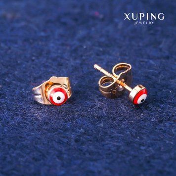 Сережки пусети кульчики Xuping червоне Око 4мм Позолота 18К 55661 фото