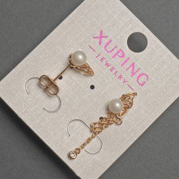 Сережки пусети кульчики Xuping з перлиною d-5мм L-10-35мм+- позолота 18к 55293 фото