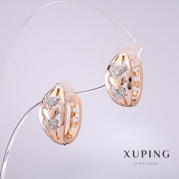 Сережки Xuping з білими стразами 14х7мм позолота 18к 56943 фото
