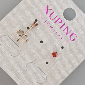 Серьги пусеты Xuping с красным кристаллом d-3,5мм+- Родий 57455 фото