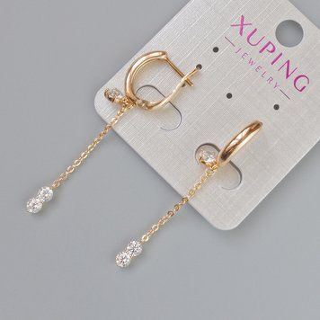Сережки Xuping з білими кристалами d-7,5х3,5мм+- L-49мм+- Позолота 18К 57137 фото