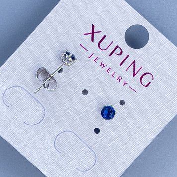 Сережки пусети кульчики Xuping з синім каменем 4мм+- родій 55165 фото
