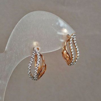 Сережки Xuping Позолота 18К з білими стразами d-18х8мм + - 55020 фото