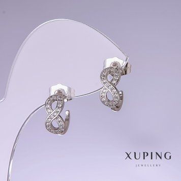 Знижка! Сережки Xuping Нескінченність 13х5мм родій 56914 фото