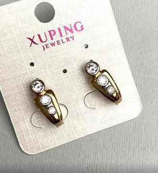 Скидка! Серьги Xuping с белыми кристаллами 7х18мм+- позолота 18к 56964 фото