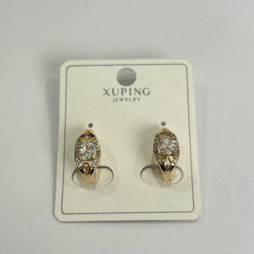 Скидка! Серьги Xuping с белыми камнями 7х15мм Позолота 18К 57134 фото