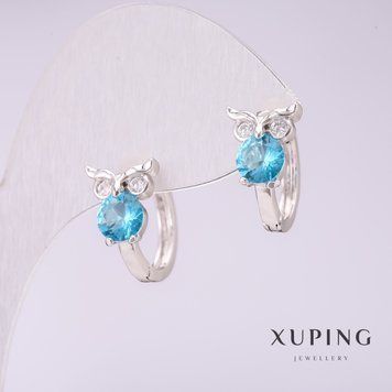 Сережки Xuping Сови з блакитними каменями 15х9мм родій 55328 фото