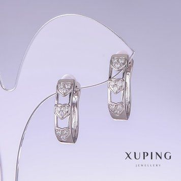 Сережки Xuping з білими цирконами L-20мм s-5мм родій 57020 фото
