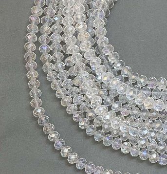 Намистини Чеський Кришталь на волосіні біле прозоре з бензином гранований рондель d-8х6мм + - L-40-42см + - 80234 фото