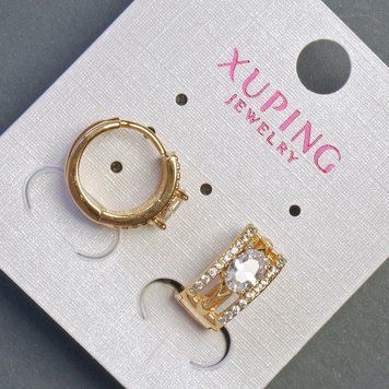 Сережки Xuping 13х7мм "позолота 18К " з білими стразами 56757 фото