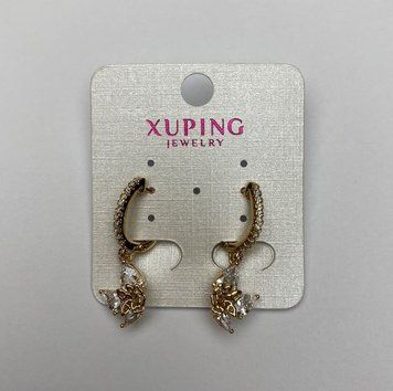 Скидка! Серьги Xuping Позолота 18К с белыми кристаллами d-14х11мм+- L-2,5 см 56979 фото