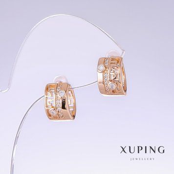 Серьги Xuping с белыми стразами L-13мм s-8мм позолота 18к 55527 фото
