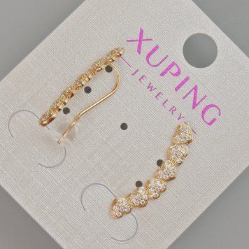 Сережки Xuping "Серця"з білими стразами d-22х4мм+- без замочка Позолота 18К 57161 фото