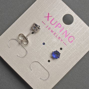 Серьги пусеты шарики Xuping с синим кристаллом d-5мм+- родий 55158 фото