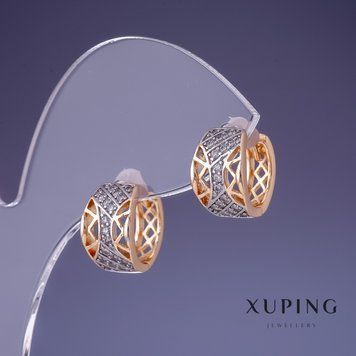 Сережки Xuping 12х8мм "позолота 18К "родій з білими стразами 55347 фото
