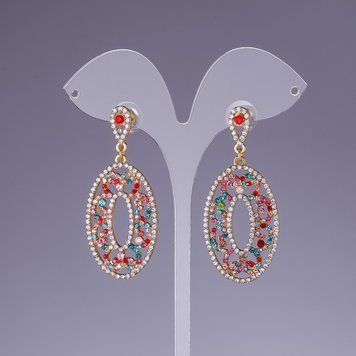 Сережки з різнокольоровими стразами L-5,5 см жовтий метал 18106 фото