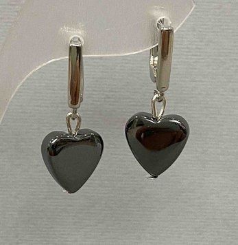Сережки Гематит серце чорні d-11мм+- L-2,8см 81752 фото