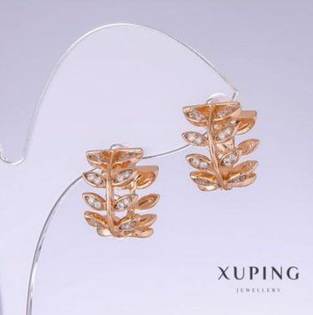 Серьги Xuping Веточки с белым цирконом L-15мм s-10мм позолота 18к 55745 фото