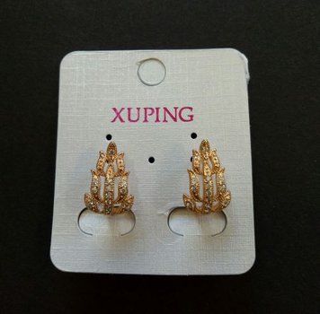 Сережки Xuping позолота Листики 18к з білими каменями 17х11мм 56823 фото