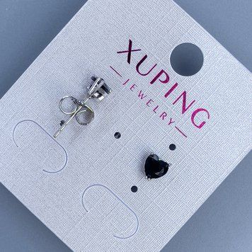 Сережки пусети кульчики Xuping Серце з чорним каменем 5мм+- родій 55821 фото