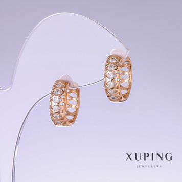 Знижка! Сережки Xuping з білим цирконом L-16мм s-5мм позолота 18к 55838 фото