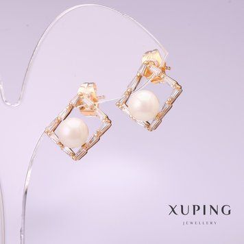 Скидка! Серьги Xuping с жемчугом "Майорка" 11х14мм позолота 18к 56080 фото