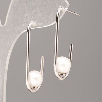 Серьги Xuping с Майоркой d-8мм L - 3 см +- Родий 57236 фото