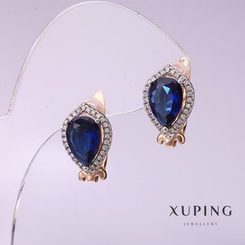 Сережки Xuping з синіми каменями 10х14мм позолота 18к 55240 фото