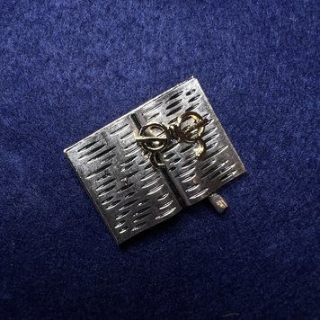 Брошь Книга с очками серая и золотистая эмаль, серебристый металл 35х26мм 62652 фото